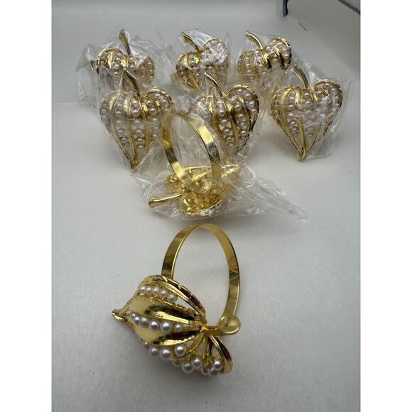 Napkin Rings Set of 8 Gold Pearl Napkin Rings, Napkin Holders for Cloth *READ... - Picture 8 of 15
